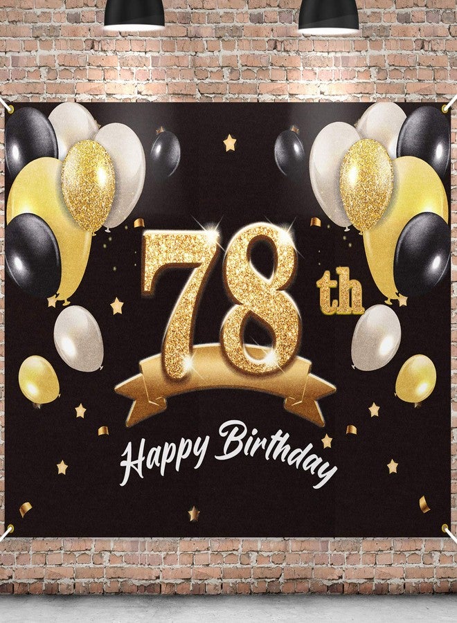 PAKBOOM Happy 78th Birthday Banner Backdrop - 78 Birthday Party Decorations Supplies for Men - Black Gold 4 x 6ft - Image 1