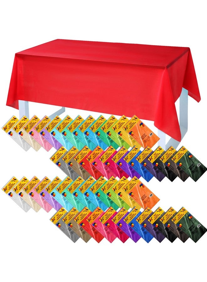 نيووي مجموعة من 46 مفرش طاولة مستطيل بلاستيكي من نيووي، للاستخدام مرة واحدة، مقاوم للماء، مناسب لحفلات أعياد الميلاد، مقاس 54 بوصة × 72 بوصة، مفارش طاولة ملونة للحفلات للاستخدام الداخلي والخارجي، 23 لونًا متنوعًا - Image 1
