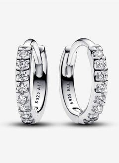 PANDORA Pandora Timeless Sterling Silver Sparkling Huggie Hoop Earrings for Women 293015C01  - Image 1