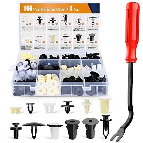 GOOACC 166 Pcs Car Retainer Clips &Screw Grommets - 12 Most Popular Sizes & Applications for GM Toyota Honda Nissan Mazda - Bonus Fastener Remover - Image 1