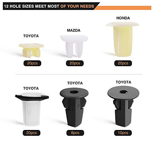 GOOACC 166 Pcs Car Retainer Clips &Screw Grommets - 12 Most Popular Sizes & Applications for GM Toyota Honda Nissan Mazda - Bonus Fastener Remover - Image 4