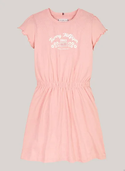 TOMMY HILFIGER Girls' Flower Fit Flare Dress - Cotton, Pink