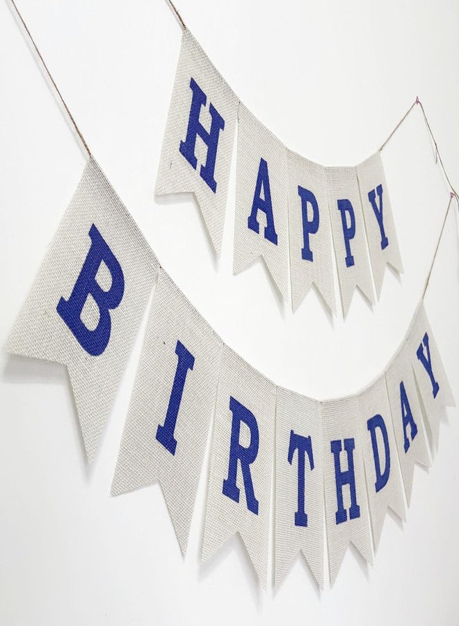 CROWNOS Happy Birthday Blue Banner, Burlap Blue Happy Birthday Sign Party Decorations for Boys Men - Image 2