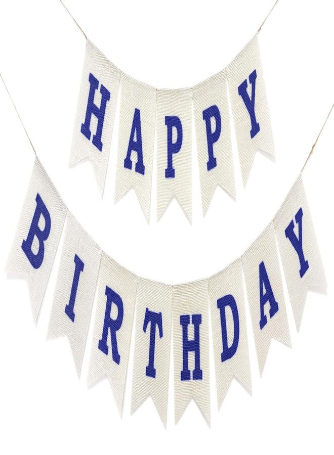 CROWNOS Happy Birthday Blue Banner, Burlap Blue Happy Birthday Sign Party Decorations for Boys Men - Image 1