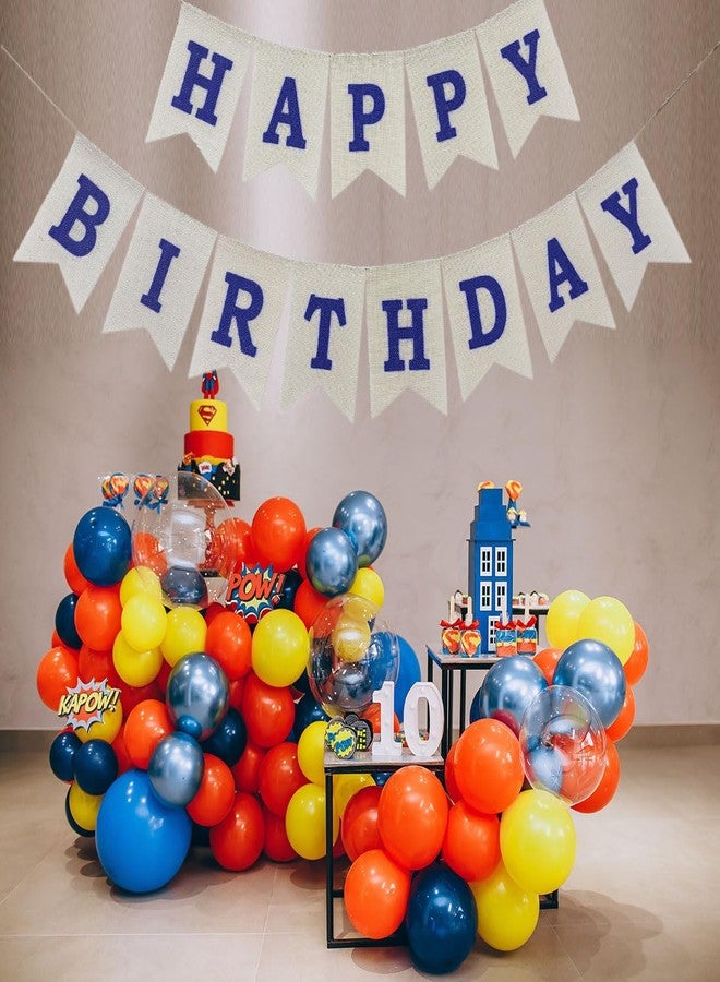 CROWNOS Happy Birthday Blue Banner, Burlap Blue Happy Birthday Sign Party Decorations for Boys Men - Image 4