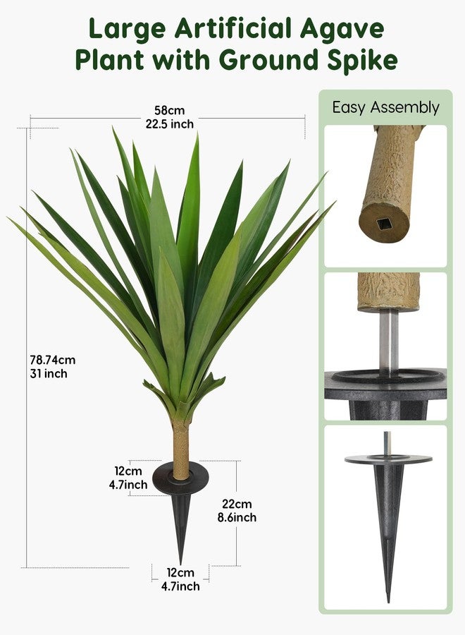 Velener Artificial Agave Plants Outdoor with Ground Spike, Set of 2 UV Resistant Fake Plants, Large Realistic Faux Succulents Plants for Indoor Outdoor Front Porch Garden-22 Inches - Image 2