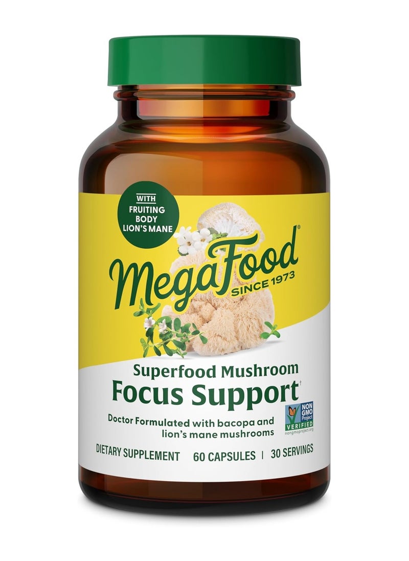 MegaFood MegaFood Superfood Mushroom Focus Support - DOCTORS FORMULATED WITH BACOPA  AND LIONS  MANE MUSHROOMS DIETARY SUPPLEMENT, 60 CAPSULES / 30 SERVINGS  - Image 1