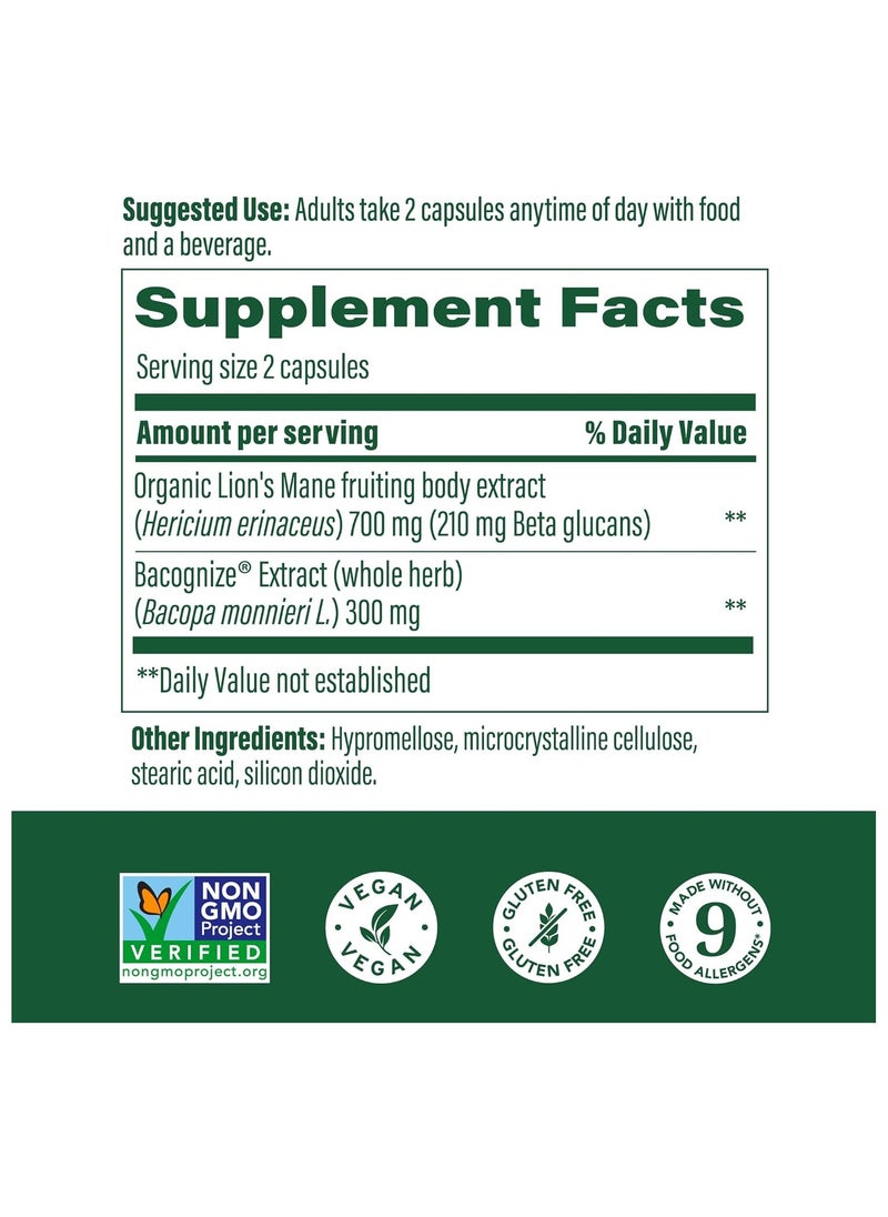 MegaFood Superfood Mushroom Focus Support - DOCTORS FORMULATED WITH BACOPA  AND LIONS  MANE MUSHROOMS DIETARY SUPPLEMENT, 60 CAPSULES / 30 SERVINGS