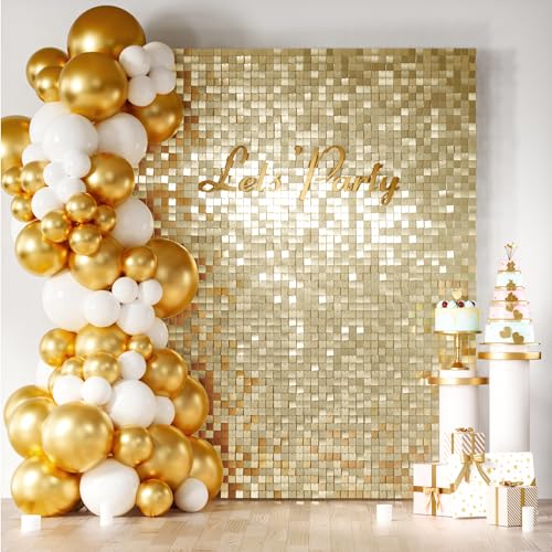 COKAOBE Light Gold Shimmer Wall Backdrop 24PCS Gold Sequins Backdrop Decoration Panels, Photo Backdrops for Birthday, Anniversary Wedding Engagement Decoration (Light Gold) - Image 1
