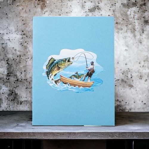 Rykamia Blank Pop Up Card - Fish Birthday & Father's Day Gift, Bass Fishing Theme, Retirement Card for Men - Image 3