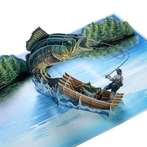 Rykamia Blank Pop Up Card - Fish Birthday & Father's Day Gift, Bass Fishing Theme, Retirement Card for Men - Image 1