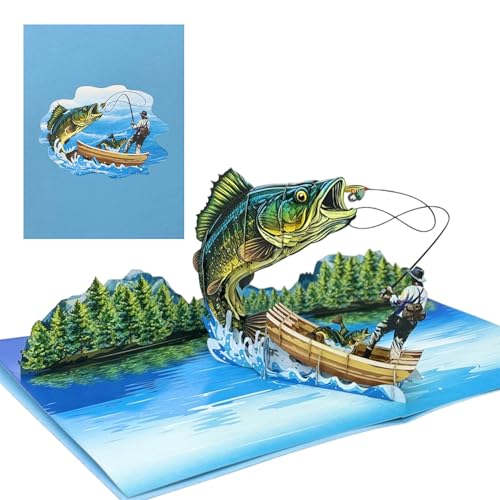 Rykamia Blank Pop Up Card - Fish Birthday & Father's Day Gift, Bass Fishing Theme, Retirement Card for Men - Image 5