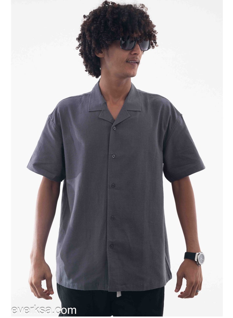 Everest Men's Plain Linen Half Sleeve Shirt in Grey - Image 1