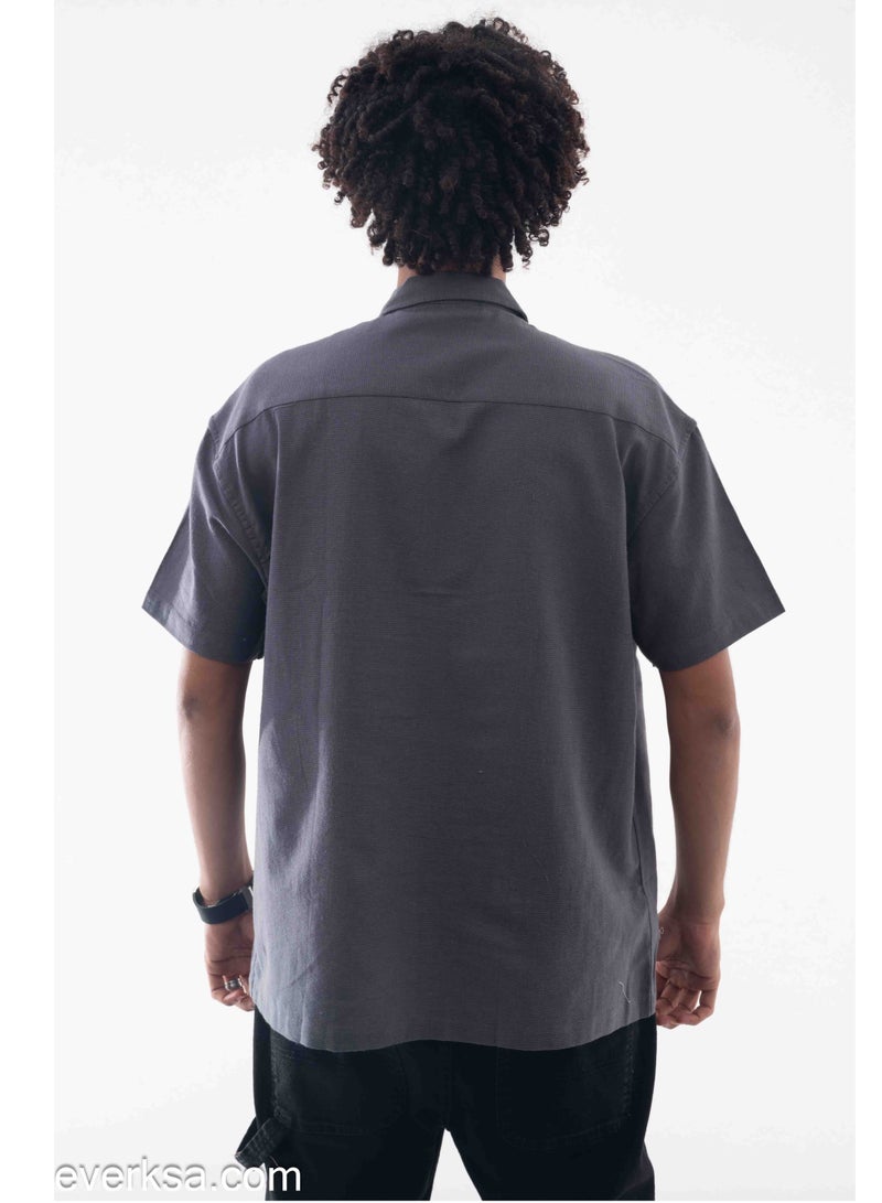 Everest Men's Plain Linen Half Sleeve Shirt in Grey - Image 3