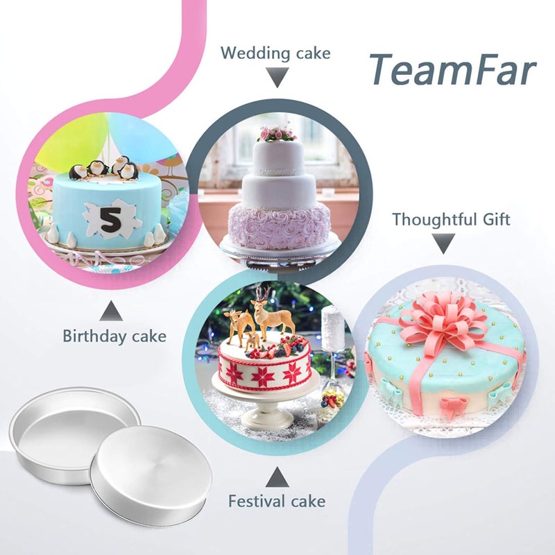 TeamFar 8 Inch Cake Pan, 3 Pcs Round Cake Pan Tier Cake Pan Set Stainless Steel, Healthy & Heavy Duty, Mirror Finish & Easy Clean, Dishwasher Safe - Image 3
