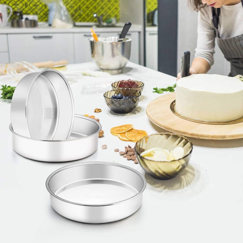 TeamFar 8 Inch Cake Pan, 3 Pcs Round Cake Pan Tier Cake Pan Set Stainless Steel, Healthy & Heavy Duty, Mirror Finish & Easy Clean, Dishwasher Safe - Image 4