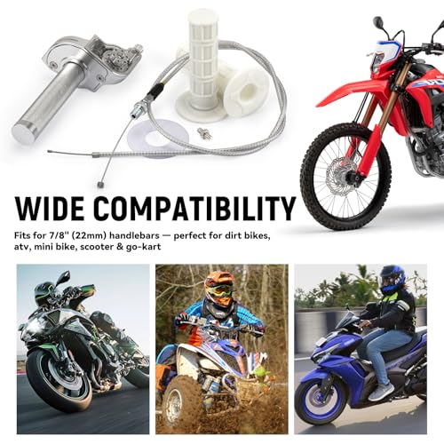 XINGWU Mini Bike Throttle Kit Universal 7/8" 22mm CNC Quick Action Twist Throttle with Cable Throttle Assembly for CRF KLX SSR TTR 50cc-250cc Dirt Pit Bike Mini Bike ATV Motorcycle (Silver) - Image 3