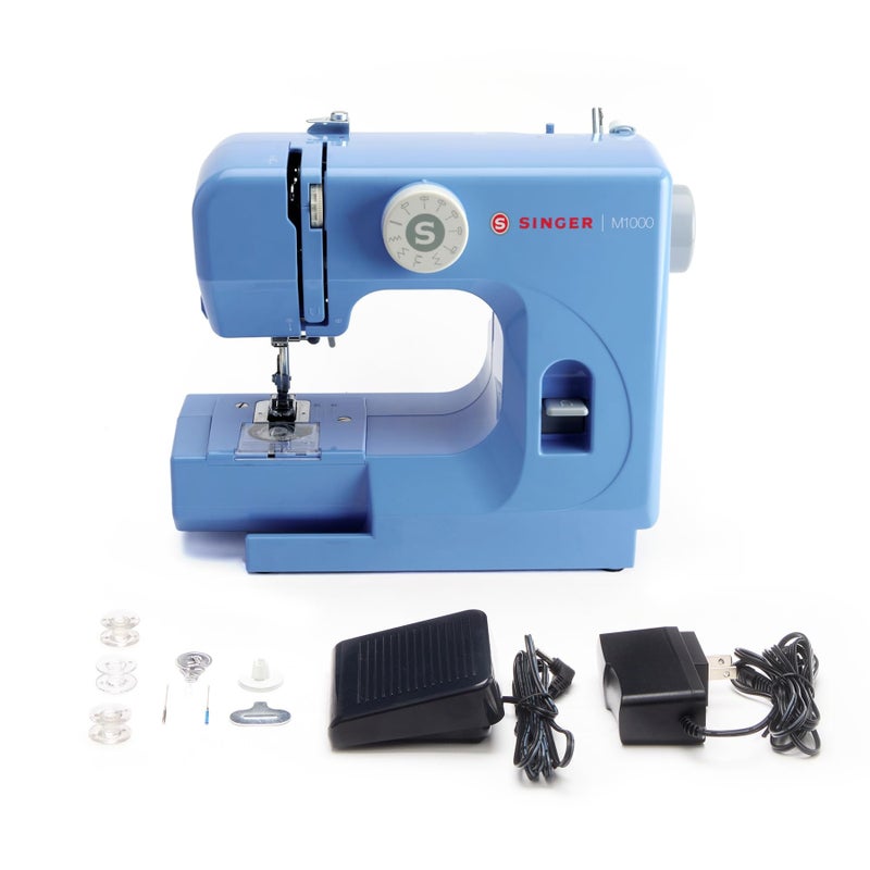 SINGER M1000 Mending Machine  Compact Lightweight  Portable With 32 Stitch Applications  LED Light  Great for Light to Medium Weight Fabrics  Repairs  Blue