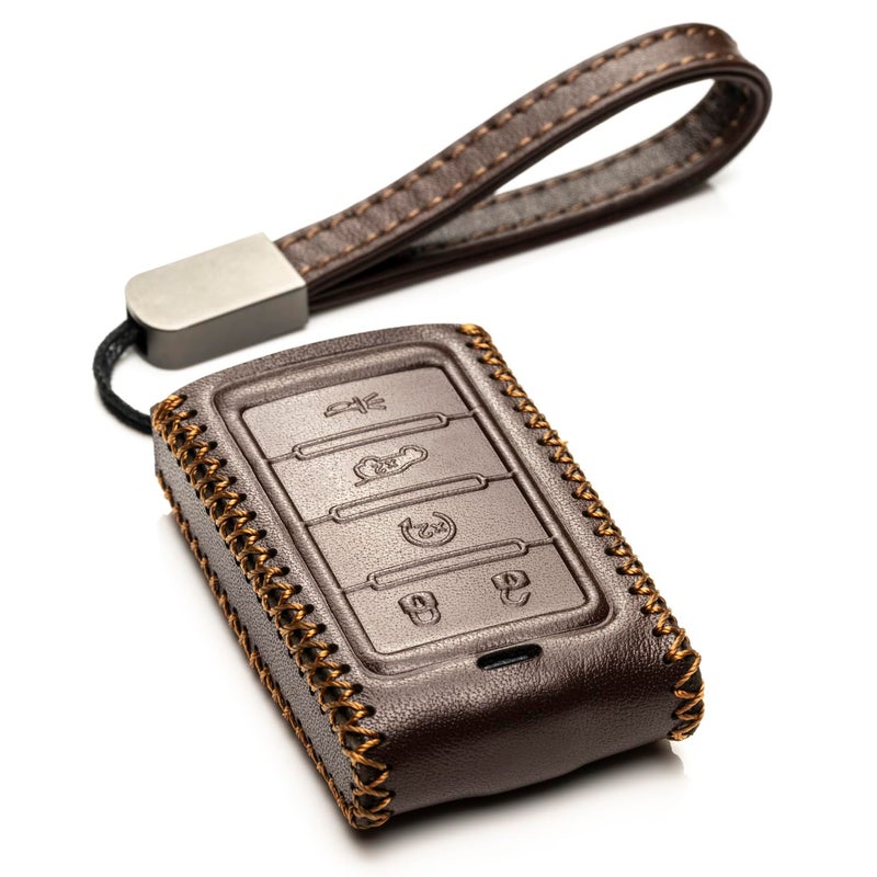 Vitodeco Genuine Leather Smart Key Fob Case Compatible with Jeep Wagoneer, Jeep Grand Wagoneer, Jeep Grand Cherokee 2022-2025 (New 5-Button, Black/Red) - Image 5