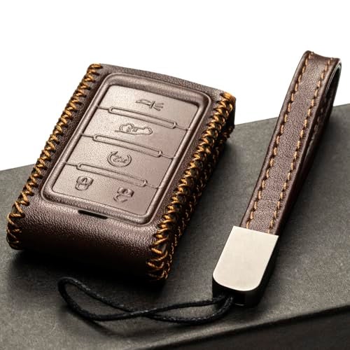 Vitodeco Genuine Leather Smart Key Fob Case Compatible with Jeep Wagoneer, Jeep Grand Wagoneer, Jeep Grand Cherokee 2022-2025 (New 5-Button, Black/Red) - Image 4