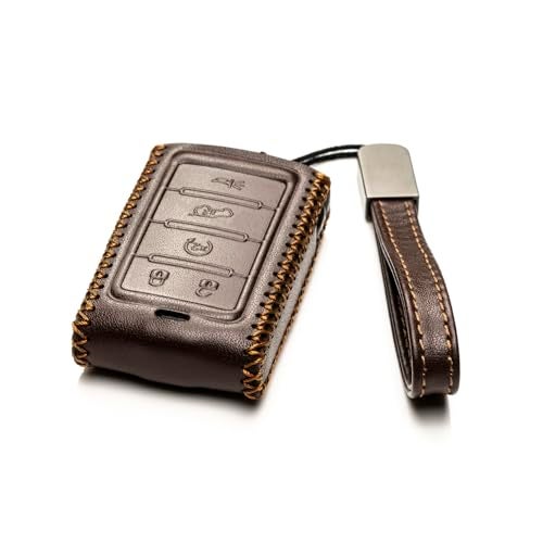 Vitodeco Genuine Leather Smart Key Fob Case Compatible with Jeep Wagoneer, Jeep Grand Wagoneer, Jeep Grand Cherokee 2022-2025 (New 5-Button, Black/Red) - Image 2