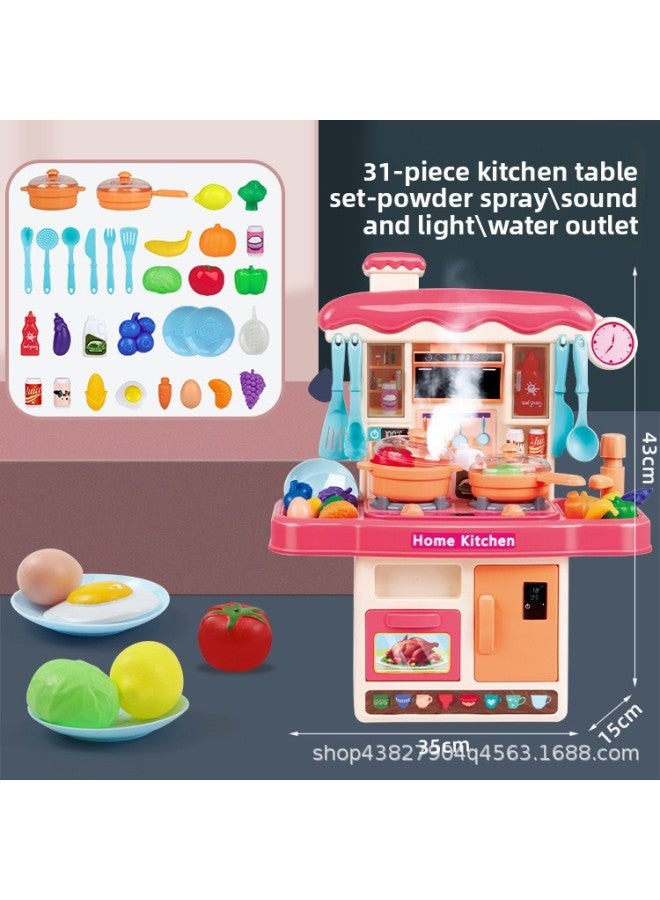 Play House Kitchen Toy Set Boys And Girls Simulation Cooking Kitchen Tableware Spray Water Sound And Light Sound Effect Gift Box-Specifications:NX219-66 Pink Kitchen Table With Spray E-commerce - Image 1