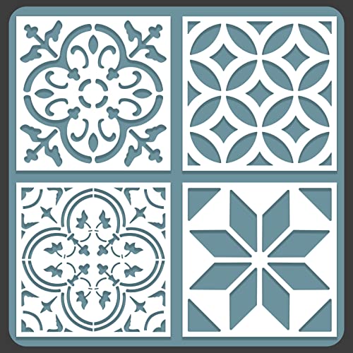 STENCILOGY® / 4 pcs. 12 x 12 Inches/Tile Stencil Set, Reusable Tile Stencils Set for Painting, Furniture, Floor/Household Paint Wall Stencils (12x12 inches) - Image 1