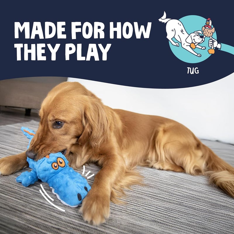 goDog Gators Squeaker Plush Pet Toy for Dogs & Puppies, Soft & Durable, Tough & Chew Resistant, Reinforced Seams - Blue, Large - Image 5