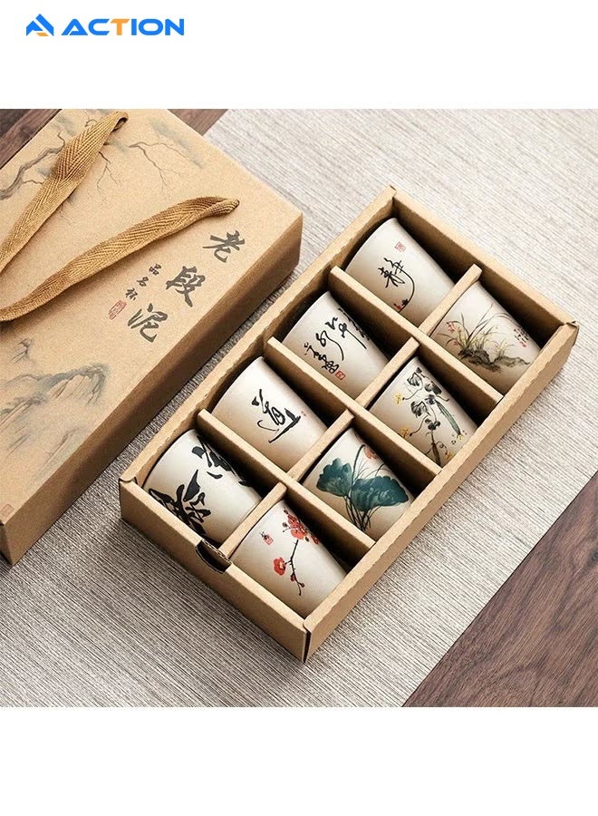 ACTION 8-Piece Ceramic Coffee Cups Set (45ml) , Floral Pattern, Machine-Printed, Cardboard Box - Image 1
