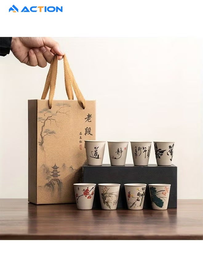 ACTION 8-Piece Ceramic Coffee Cups Set (45ml) , Floral Pattern, Machine-Printed, Cardboard Box - Image 2