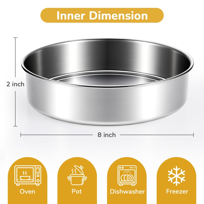 BAKEWAY 8 inch Cake Pans, Round Baking Layer Cake Pan Set of 2, Stainless Steel Mirror Finish & Dishwasher Safe for Birthday, Party, Wedding - Image 3