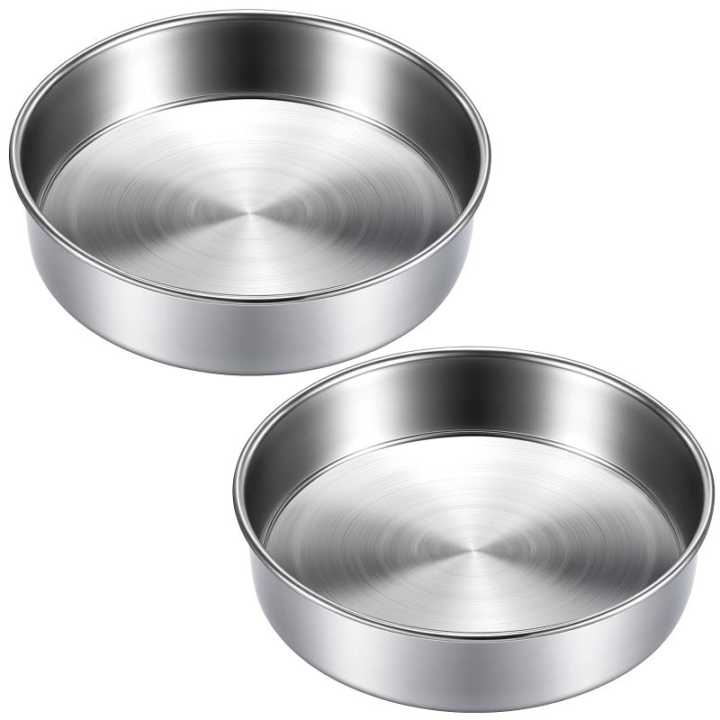 BAKEWAY 8 inch Cake Pans, Round Baking Layer Cake Pan Set of 2, Stainless Steel Mirror Finish & Dishwasher Safe for Birthday, Party, Wedding - Image 1