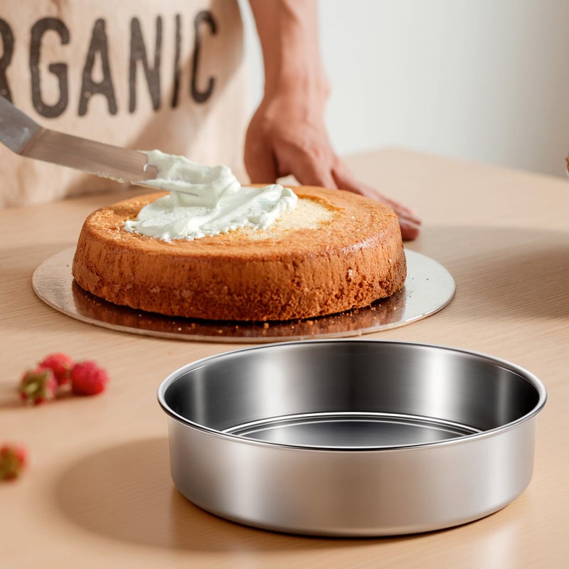 BAKEWAY 8 inch Cake Pans, Round Baking Layer Cake Pan Set of 2, Stainless Steel Mirror Finish & Dishwasher Safe for Birthday, Party, Wedding - Image 2
