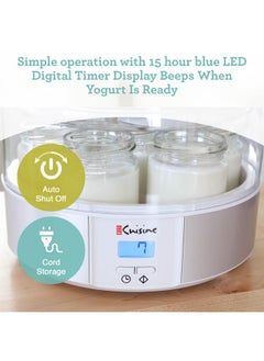 Euro Cuisine Yogurt Maker - Ymx650 Automatic Digital Yogurt Maker Machine With Set Temperature - Includes 7-6 Oz. Reusable Glass Jars And 7 Rotary Date Setting Lids For Instant Storage