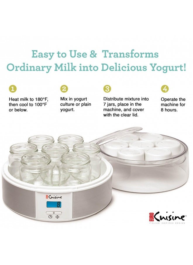 Euro Cuisine - Euro Cuisine Yogurt Maker - Ymx650 Automatic Digital Yogurt Maker Machine With Set Temperature - Includes 7-6 Oz. Reusable Glass Jars And 7 Rotary Date Setting Lids For Instant Storage - Image 1
