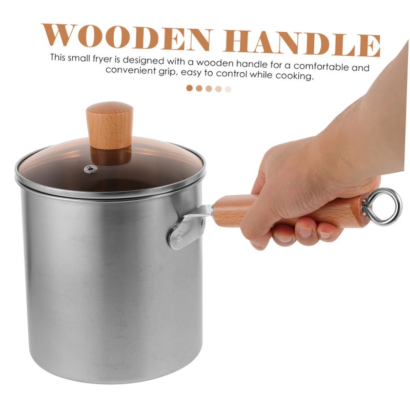 Stainless Steel Deep Fryer With Wooden Handle Large Capacity For Chicken Fries Home Cooking - Image 5