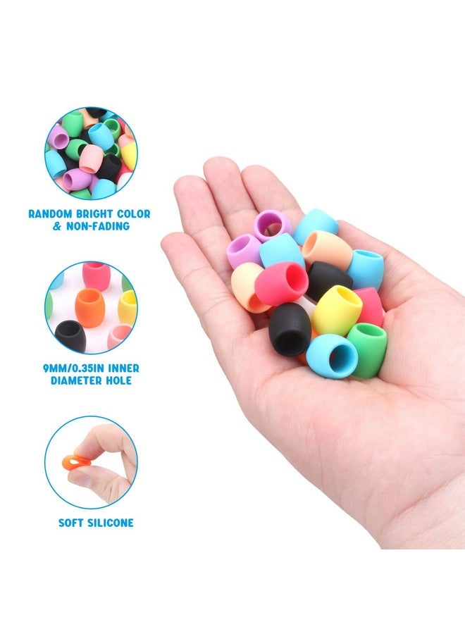 COSOOS 50 Big Silicone Hair Beads for Girls, Diameter 9mm Colorful Soft Rubber Hair Beads for Braids for Daughter Women, 2 Plastic Quick Beaders for Hair Braids, 50 Elastic Rubber Bands - Image 4