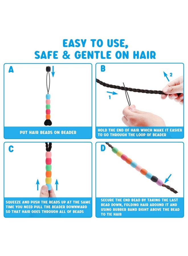 COSOOS 50 Big Silicone Hair Beads for Girls, Diameter 9mm Colorful Soft Rubber Hair Beads for Braids for Daughter Women, 2 Plastic Quick Beaders for Hair Braids, 50 Elastic Rubber Bands - Image 3