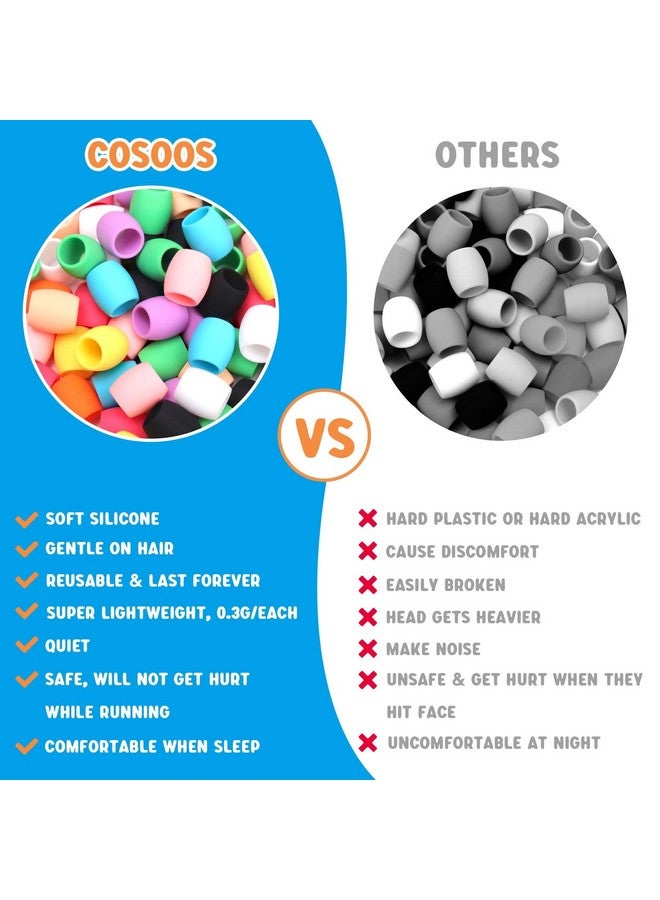 COSOOS 50 Big Silicone Hair Beads for Girls, Diameter 9mm Colorful Soft Rubber Hair Beads for Braids for Daughter Women, 2 Plastic Quick Beaders for Hair Braids, 50 Elastic Rubber Bands - Image 5