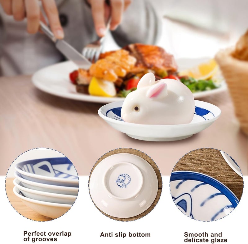 BigNoseDeer 4 Pcs 4 Inches Cute Cat Soy Sauce DishCeramic Cat BowlsJapanese Cat PlatesDipping BowlsSnack DishSmall Ceramic Saucers Plates Sushi Plate Set Mini Bowls Small Bowls for Sides Dish 4 Inch - Image 3