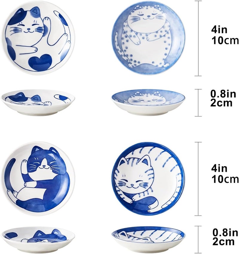 BigNoseDeer 4 Pcs 4 Inches Cute Cat Soy Sauce DishCeramic Cat BowlsJapanese Cat PlatesDipping BowlsSnack DishSmall Ceramic Saucers Plates Sushi Plate Set Mini Bowls Small Bowls for Sides Dish 4 Inch - Image 4