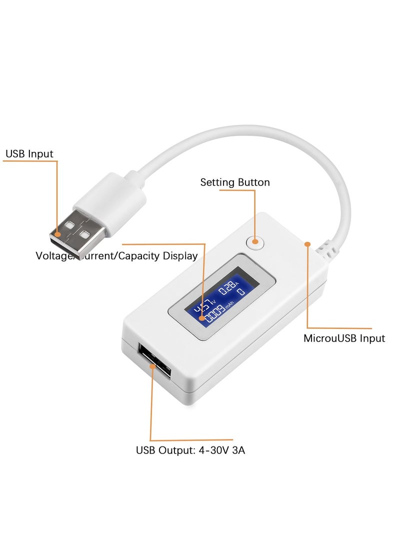 SYOSI SYOSI USB Tester Power Meter 4-30V, USB Tester Voltage Current Meter, Digital Multimeter, Voltage and Current Tester Meter, Mobile Phone Battery Tester, Power Bank Capacity Tester (White)  - Image 4