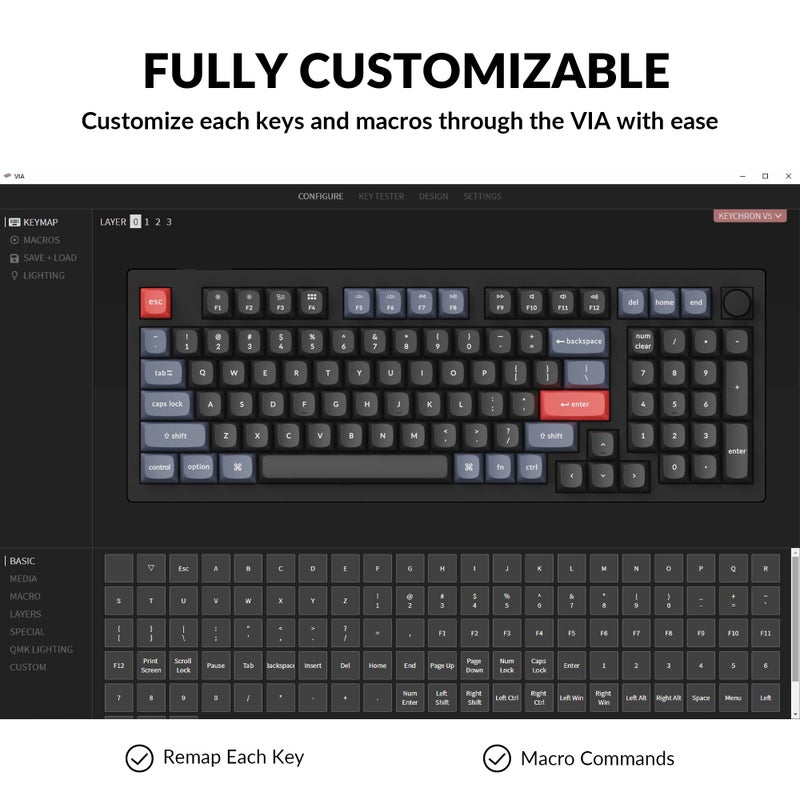 Keychron V5 Wired Custom Mechanical Keyboard Knob Version, 96% Layout QMK/VIA Programmable with Hot-swappable Keychron K Pro Red Switch Compatible with Mac Windows Linux Black (Non-Transparent) - Image 2