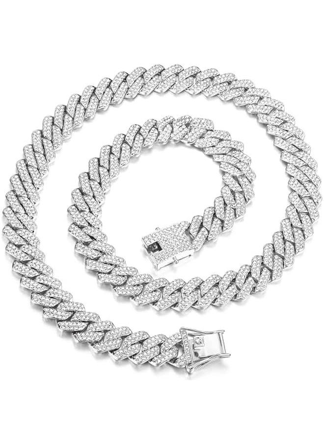 GELESE Cuban Link Chain for Men Women Diamond Cuban Link Chain Miami Cuban Link Chain Necklace Cuban Iced Out Chain 46/51/56cm Glitter Hip Hop Jewelry  - Image 1