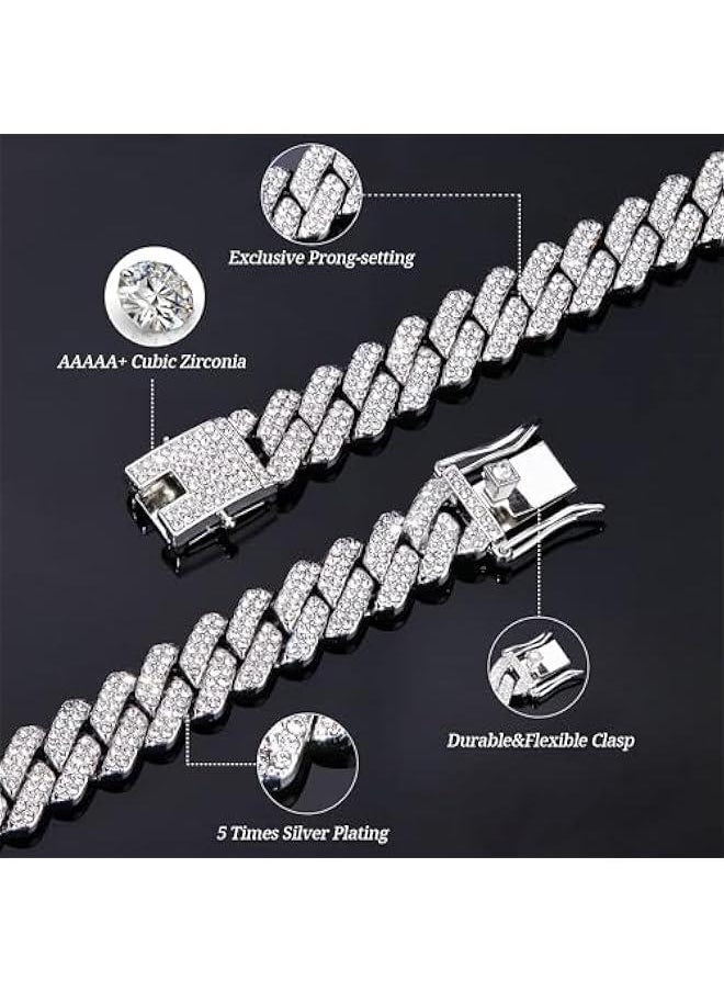 GELESE Cuban Link Chain for Men Women Diamond Cuban Link Chain Miami Cuban Link Chain Necklace Cuban Iced Out Chain 46/51/56cm Glitter Hip Hop Jewelry  - Image 3
