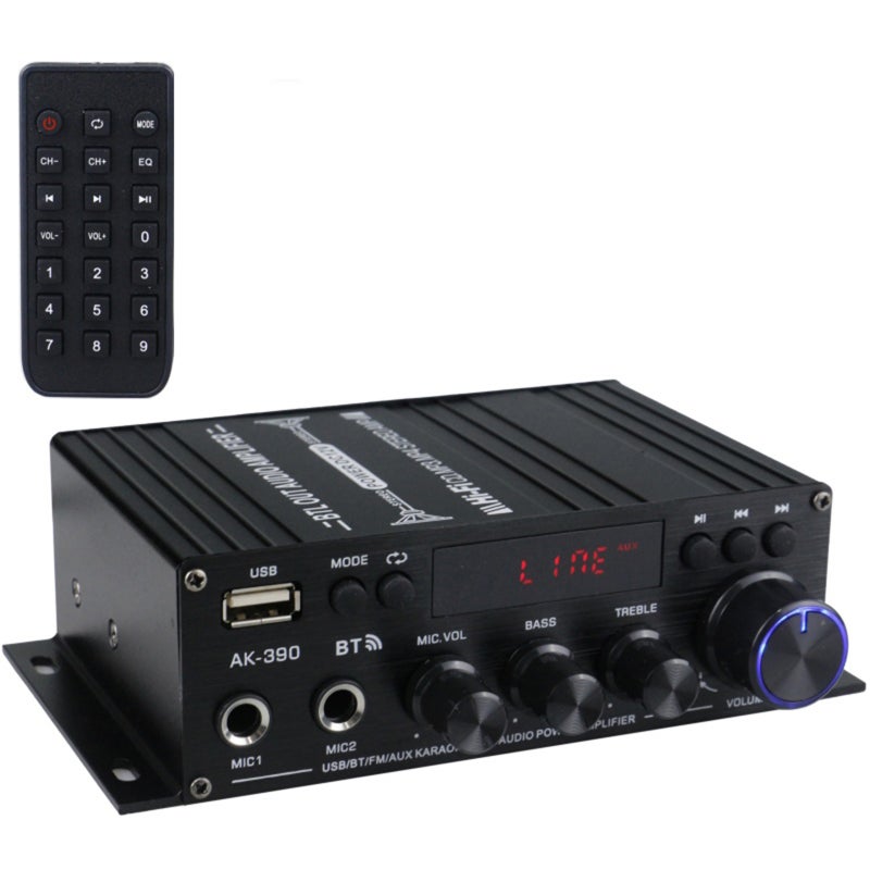 Mini Audio Power Amplifier 2CH 40W+40W for Car Home Use BT Digital Audio Receiver AMP U Disk Digital MP3 Player FM Radio LCD Display Dual Mic Input with Remote Control - Image 1