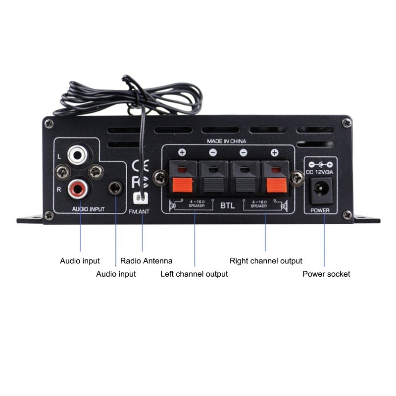 Mini Audio Power Amplifier 2CH 40W+40W for Car Home Use BT Digital Audio Receiver AMP U Disk Digital MP3 Player FM Radio LCD Display Dual Mic Input with Remote Control - Image 2