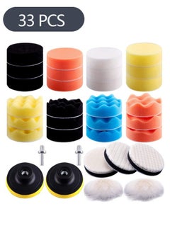 33-Piece 3 Inch Buffing Sponge Pads and Polishing Pads kit, Car Polishing Pad Kit Foam Polishing Pads Car Buffer Polisher Attachment for Car Polishing Waxing and Cleaning