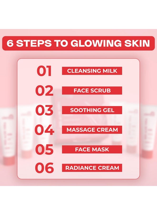 Clensta - Red Aloe Vera Skin Glow Facial Kit For Women & Men, With Vitamin C, Glutathione & Niacinamide For Brightening, Radiant, Reduces Dullness For All Skin Types | Size - 10 X 6Gm | New Launch - Image 1