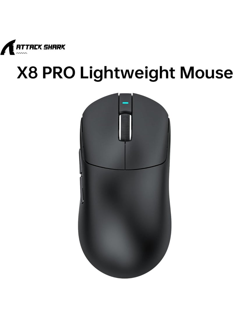 هجوم القرش ماوس X8PRO 8K مع شريط قبضة لليد الكبيرة، 55 جرامًا فائق الخفة، مستشعر ألعاب PixArt PAW3395PRO، BT/2.4G لاسلكي/سلكي، 6 نقاط في البوصة قابلة للتعديل حتى 40000، بطارية 500 مللي أمبير في الساعة - أسود - Image 2